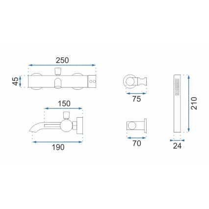 Set pentru cadă LUNGO, negru mat - REA-B6634