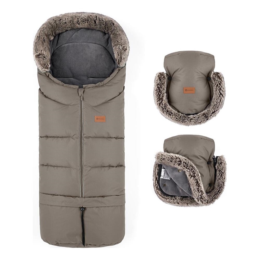 SET sac pentru cărucior 4 în 1 PETITE&MARS ARCTIC + mănuși pentru cărucior FURRY Mocha Mousse