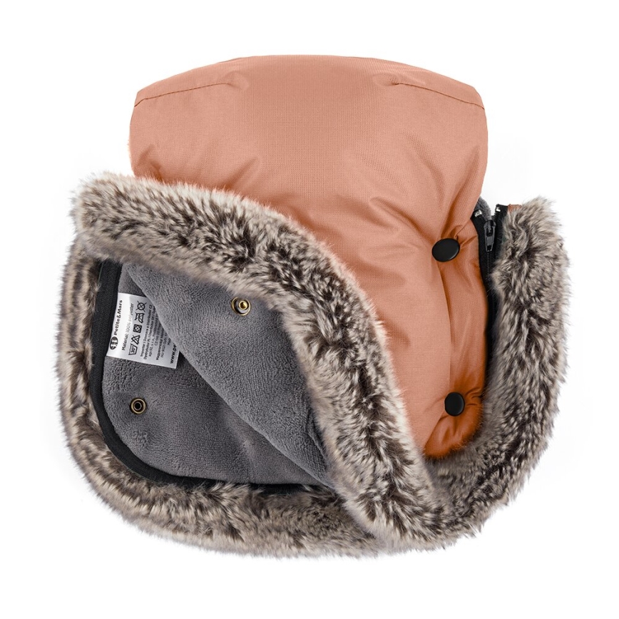 SET sac pentru cărucior 4 în 1 PETITE&MARS ARCTIC + mănuși pentru cărucior FURRY Pastel Peach