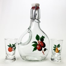 Set transparent cu motiv de fructe 1x sticlă + 2x pahar pentru tărie