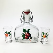 Set transparent cu motiv de fructe 1x sticlă și 2x pahar pentru tărie