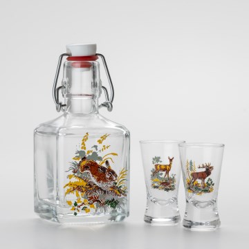 Set transparent cu motiv de iepure de câmp 1x sticlă și 2x pahar pentru tărie