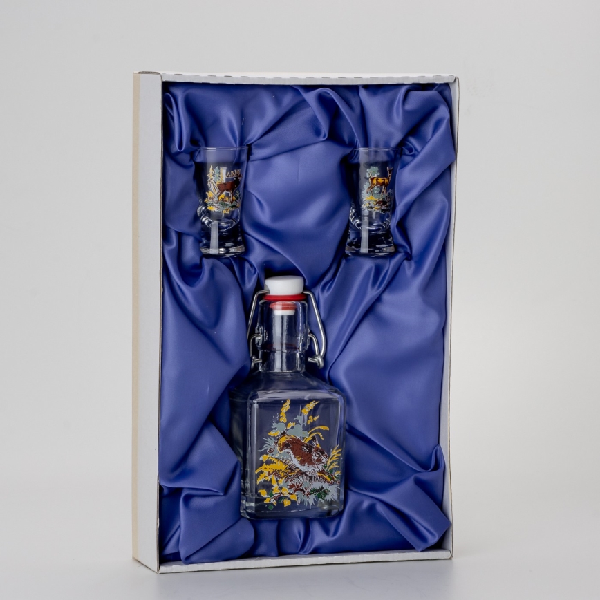 Set transparent cu motiv de iepure de câmp 1x sticlă și 2x pahar pentru tărie