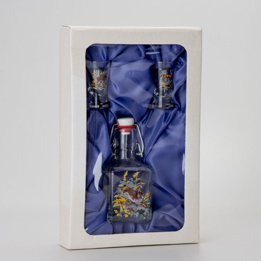 Set transparent cu motiv de iepure de câmp 1x sticlă și 2x pahar pentru tărie