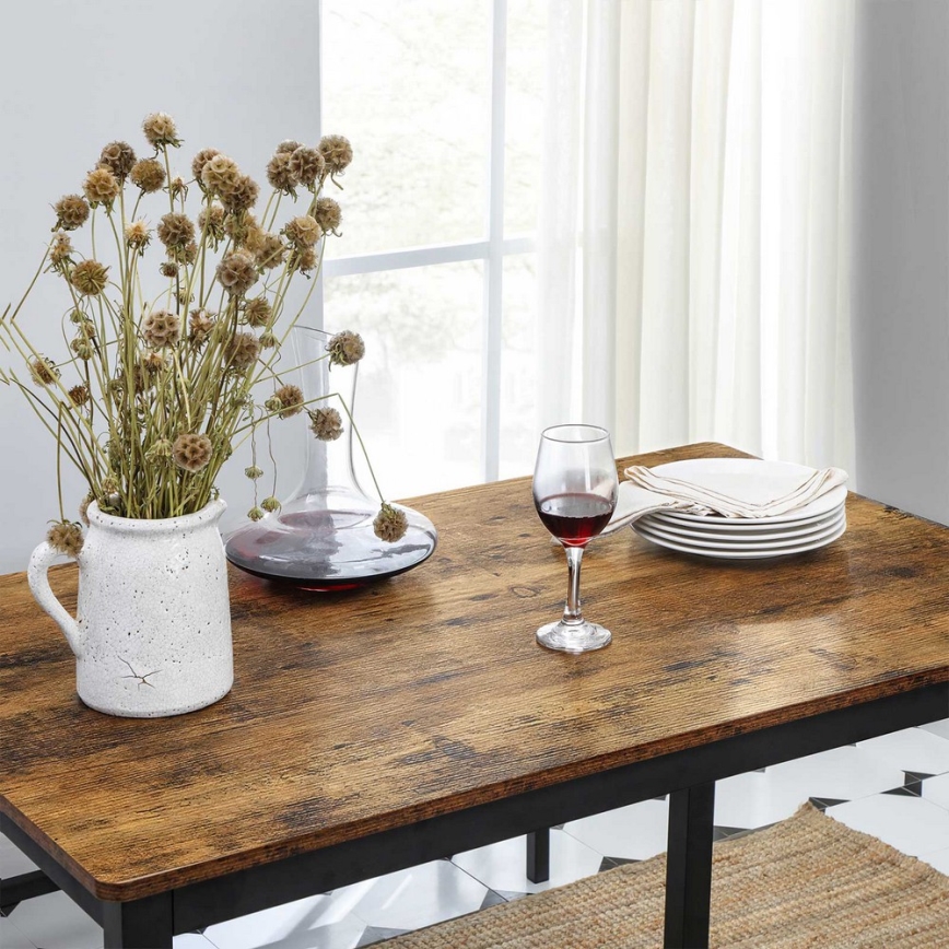 Set TREVOR: masă de bar 110x70 cm + 2 bănci 97x30 cm, maro/negru