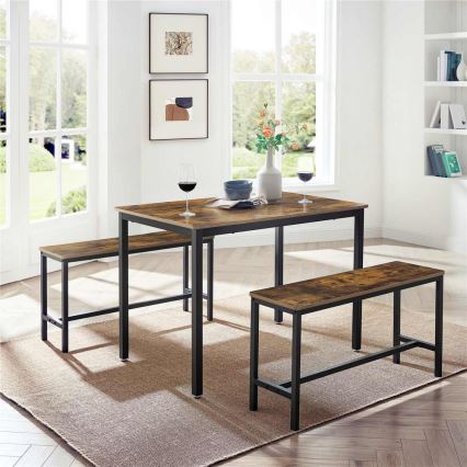Set TREVOR: masă de bar 110x70 cm + 2 bănci 97x30 cm, maro/negru