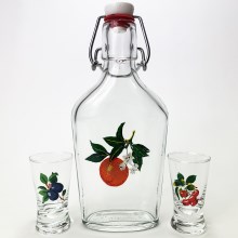 Set vector transparent cu motiv de fructe 1x sticlă mare + 2x pahar pentru tărie