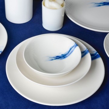 Set veselă 18 piese alb/albastru/porțelan