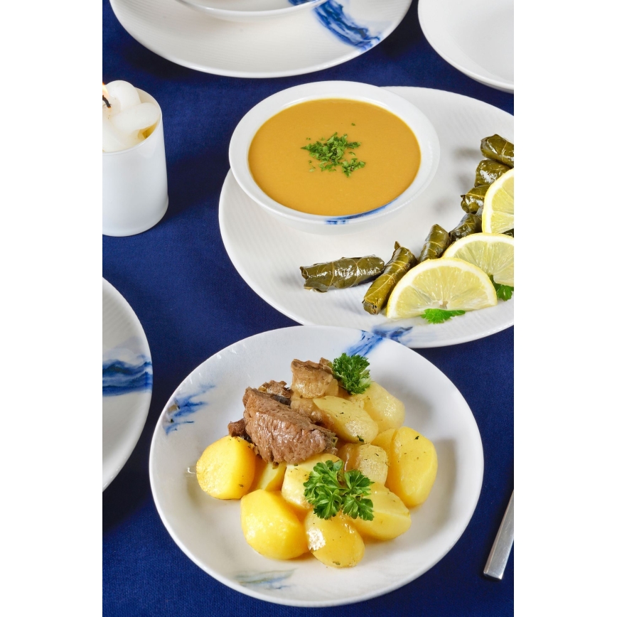 Set veselă 18 piese alb/albastru/porțelan