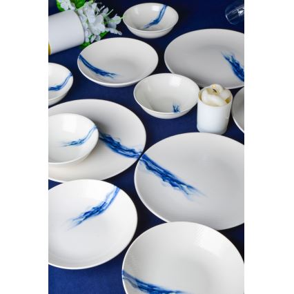 Set veselă 18 piese alb/albastru/porțelan