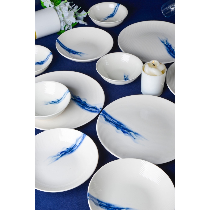 Set veselă 18 piese alb/albastru/porțelan