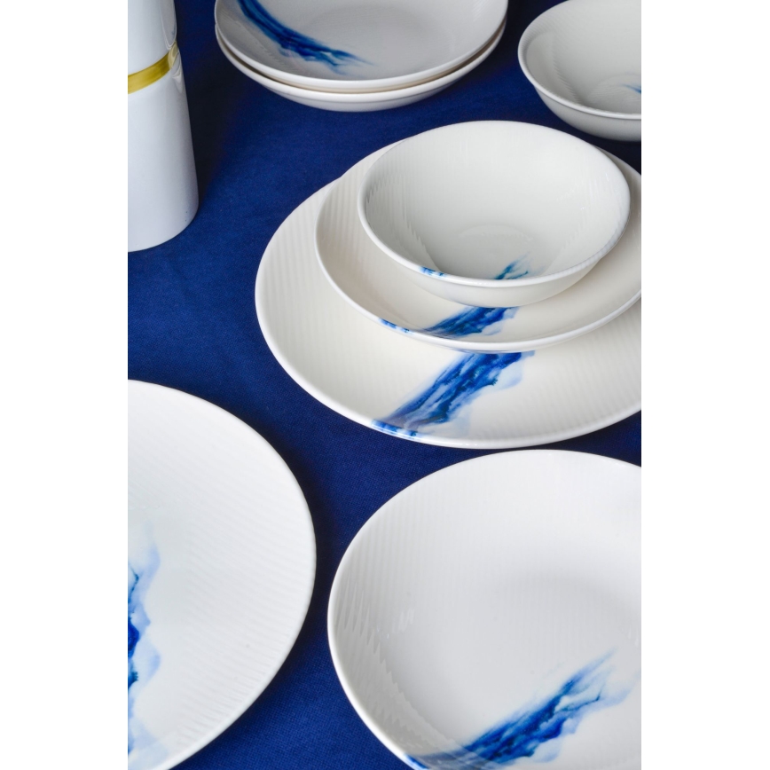 Set veselă 18 piese alb/albastru/porțelan
