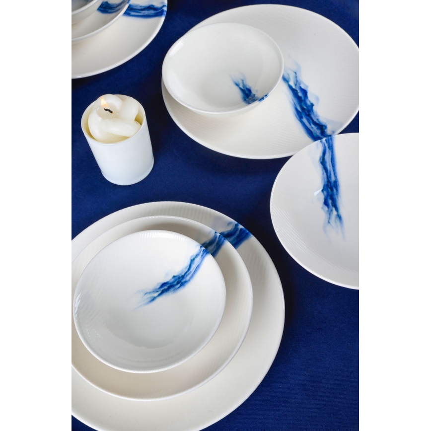 Set veselă 18 piese alb/albastru/porțelan