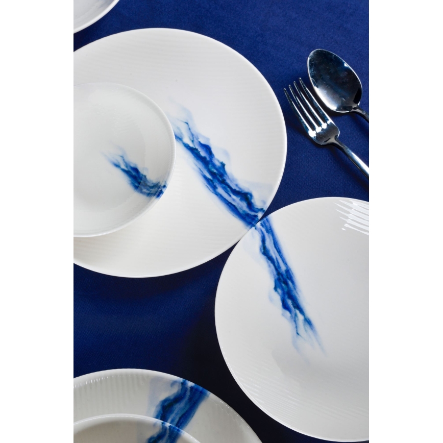 Set veselă 18 piese alb/albastru/porțelan