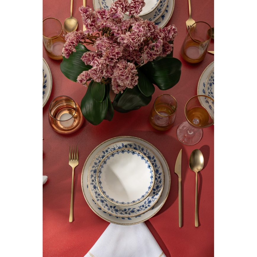 Set veselă 18 piese, porțelan, alb/albastru