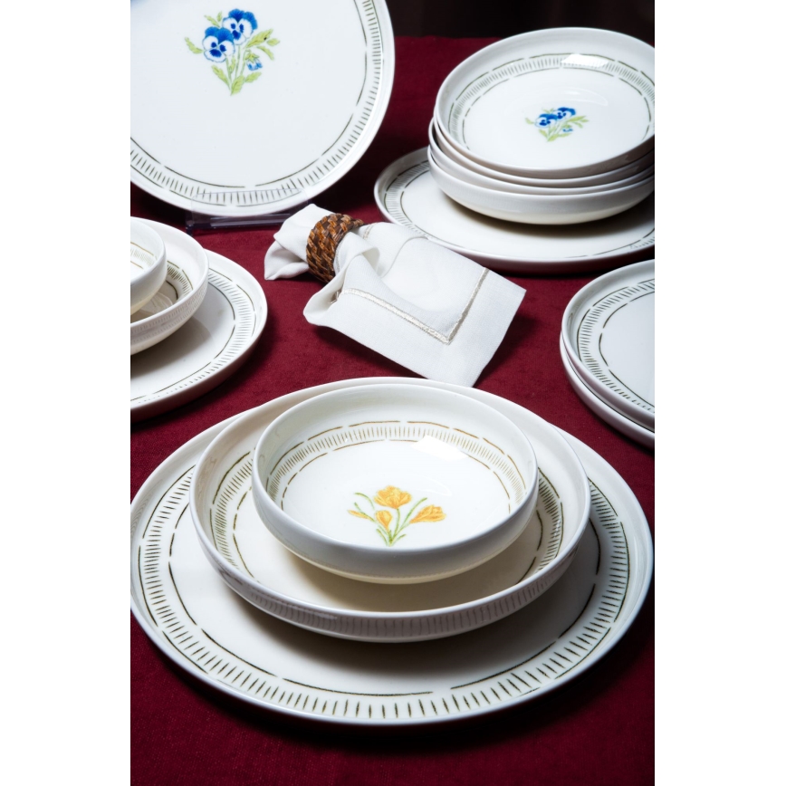 Set veselă 18 piese, porțelan, alb/multicolor