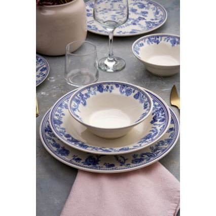 Set veselă, 24 buc., alb/albastru, ceramică