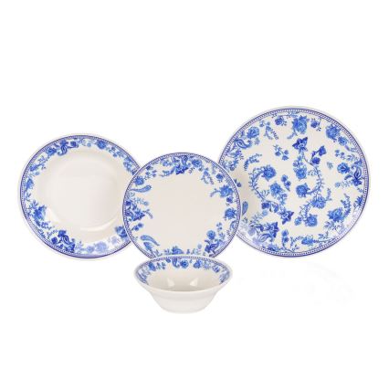 Set veselă, 24 buc., alb/albastru, ceramică