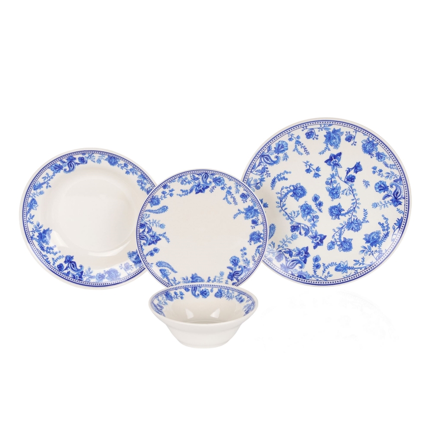 Set veselă, 24 buc., alb/albastru, ceramică