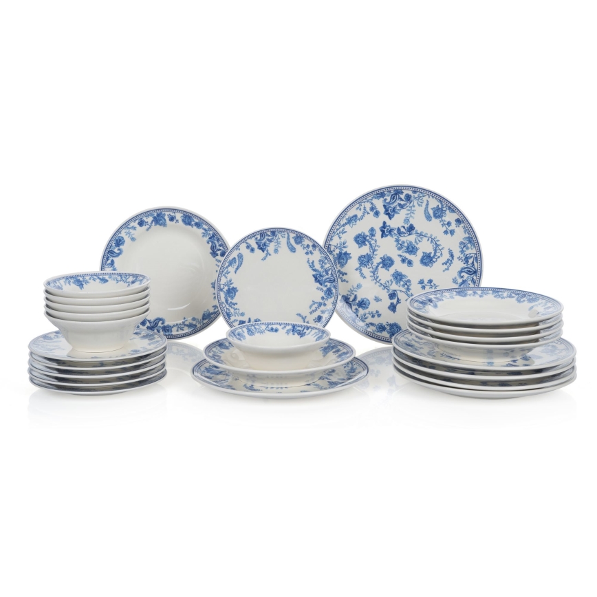 Set veselă, 24 buc., alb/albastru, ceramică