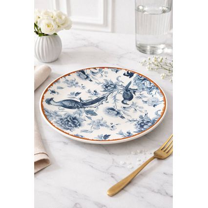Set veselă, 24 de piese, din ceramică — alb/albastru/maro