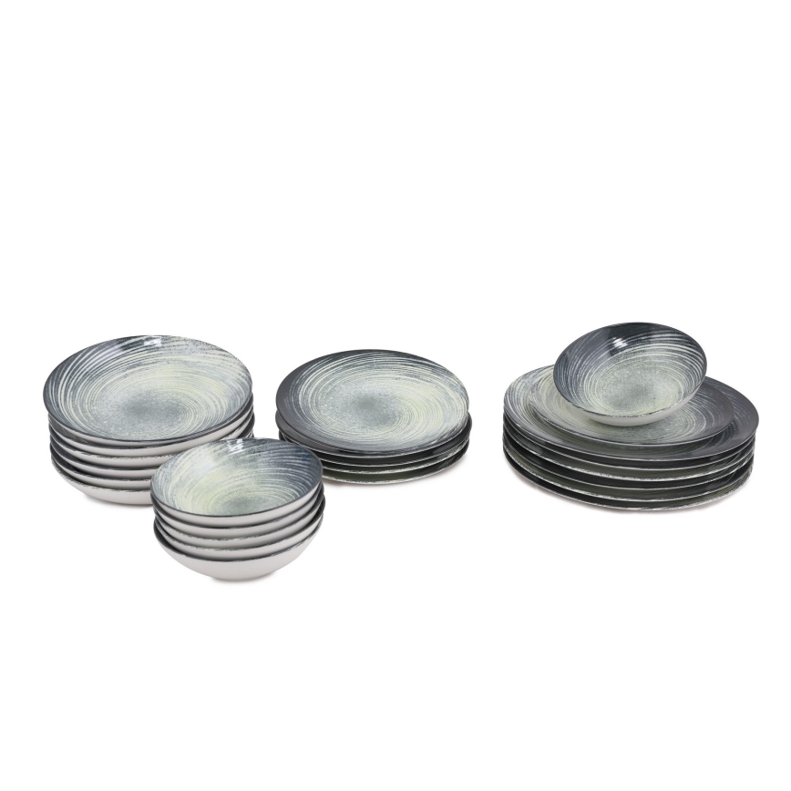 Set veselă 24 de piese verde/negru/porțelan