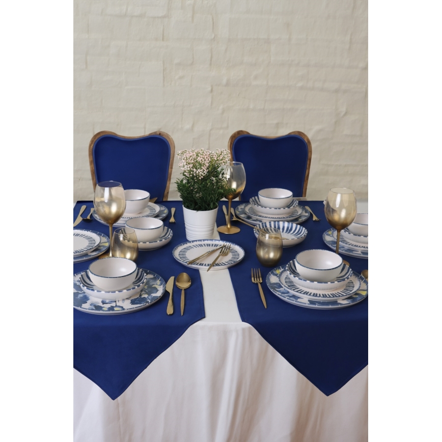 Set veselă 24 piese, alb/albastru, din ceramică stoneware