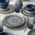 Set veselă 24 piese albastru/crem/ceramică