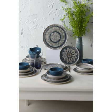 Set veselă 24 piese albastru/crem/ceramică
