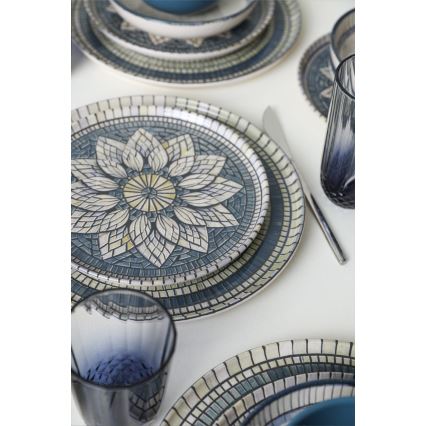 Set veselă 24 piese albastru/crem/ceramică
