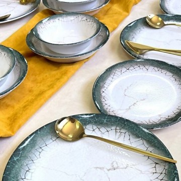 Set veselă 24 piese, ceramică, alb/antracit