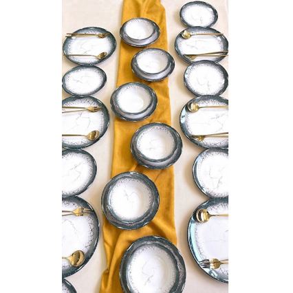 Set veselă 24 piese, ceramică, alb/antracit