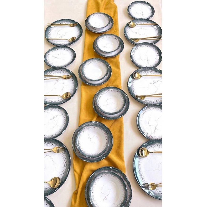 Set veselă 24 piese, ceramică, alb/antracit