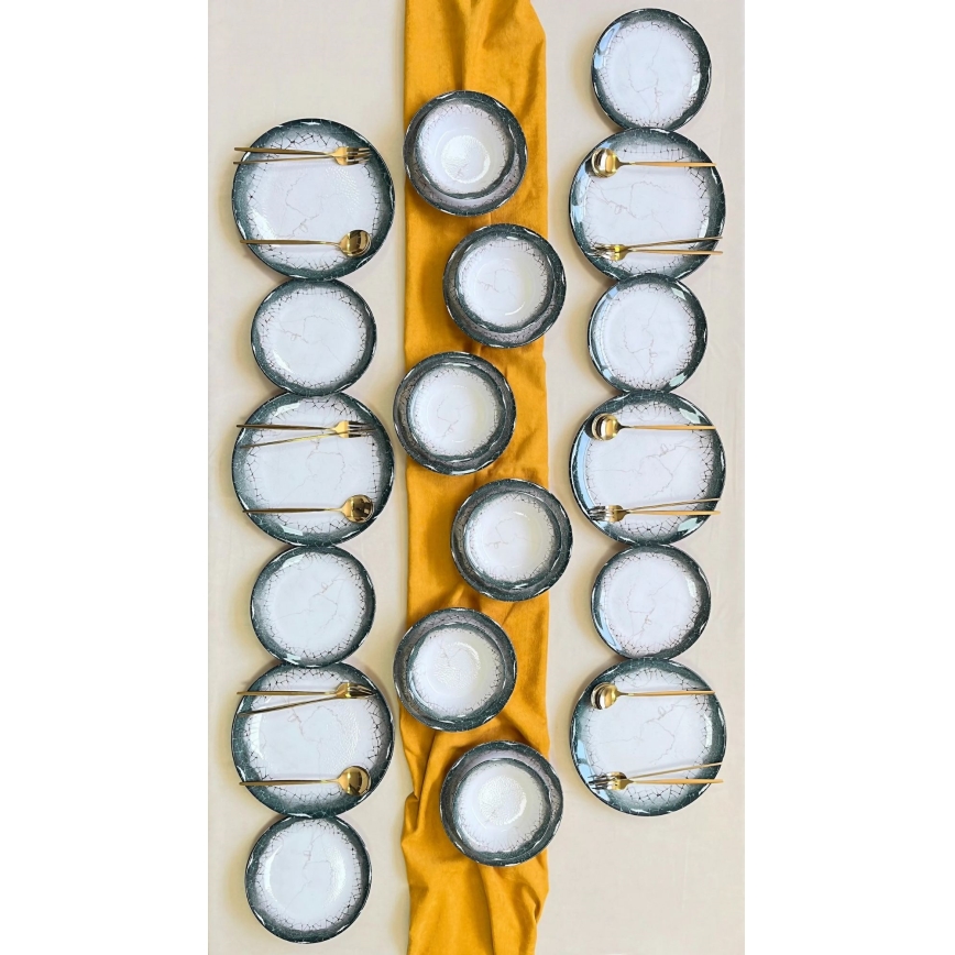Set veselă 24 piese, ceramică, alb/antracit