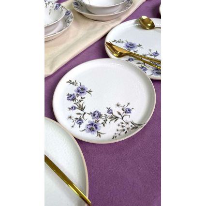 Set veselă 24 piese, ceramică, alb/mov