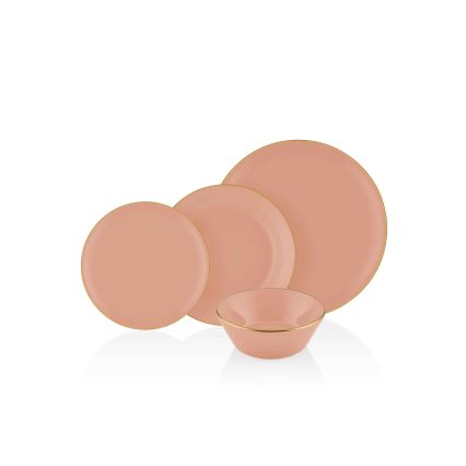 Set veselă, 24 piese, ceramică, somon/auriu