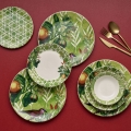 Set veselă, 24 piese, ceramică, verde/alb