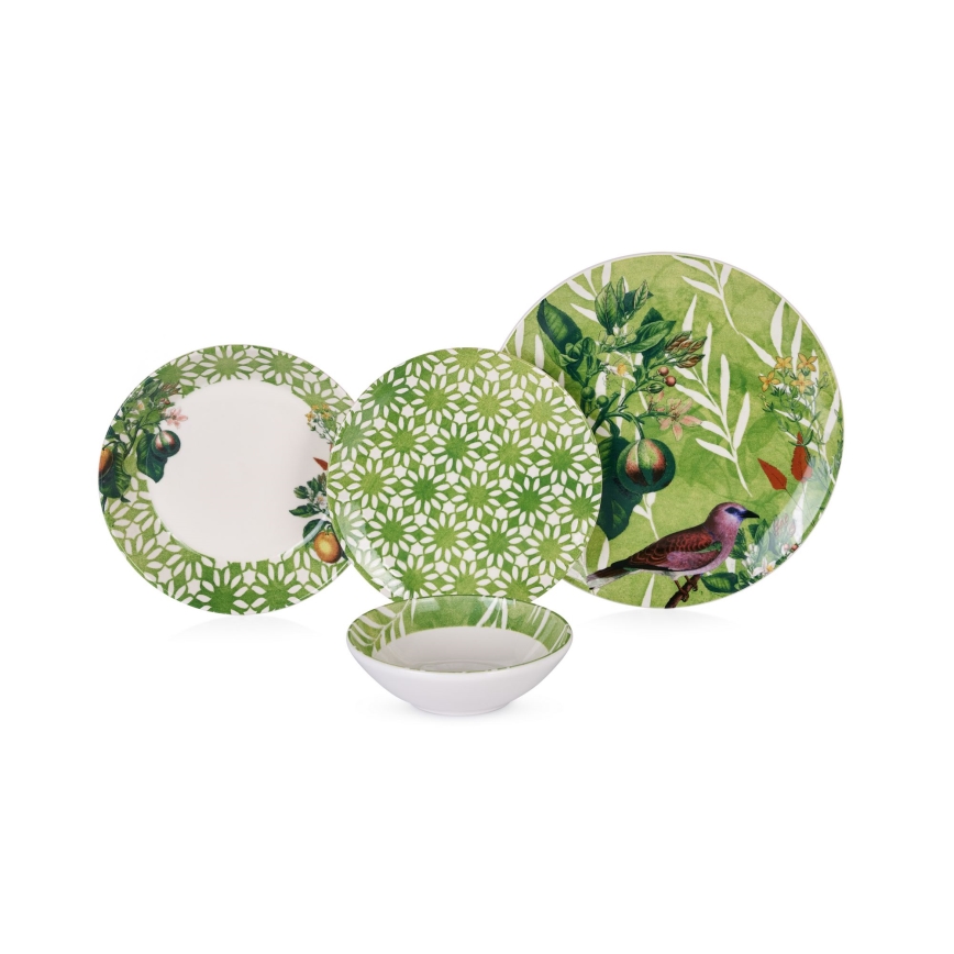 Set veselă, 24 piese, ceramică, verde/alb