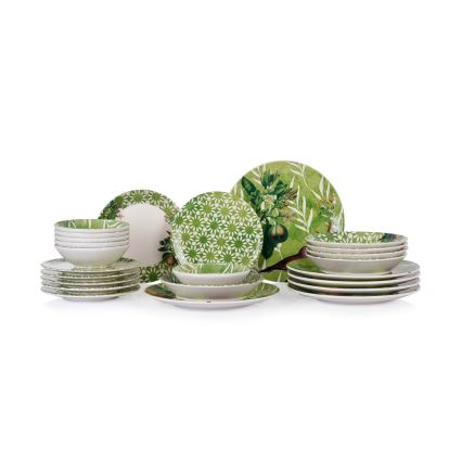 Set veselă, 24 piese, ceramică, verde/alb