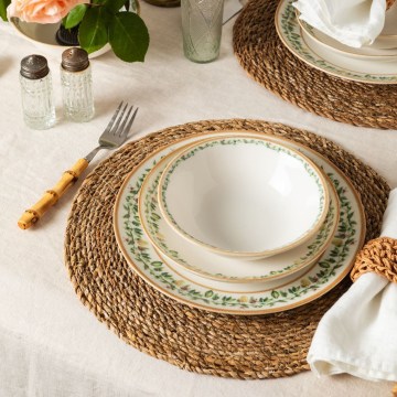 Set veselă 24 piese, crem/bej/verde, porțelan