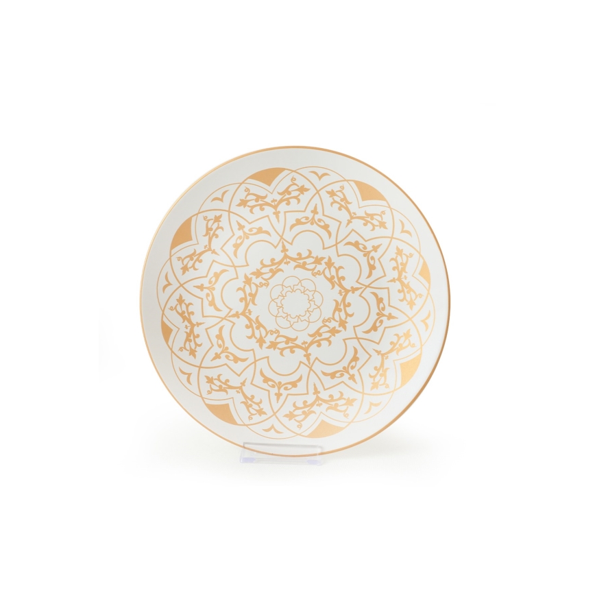 Set veselă 24 piese din ceramică, alb cu accente aurii