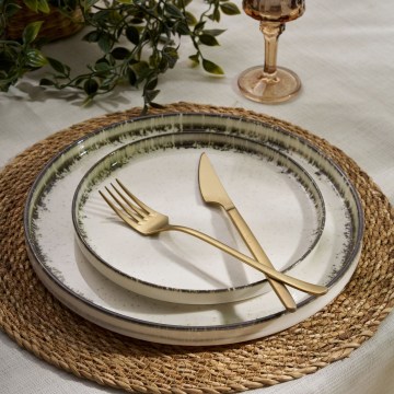 Set veselă 24 piese din porțelan, alb/maro