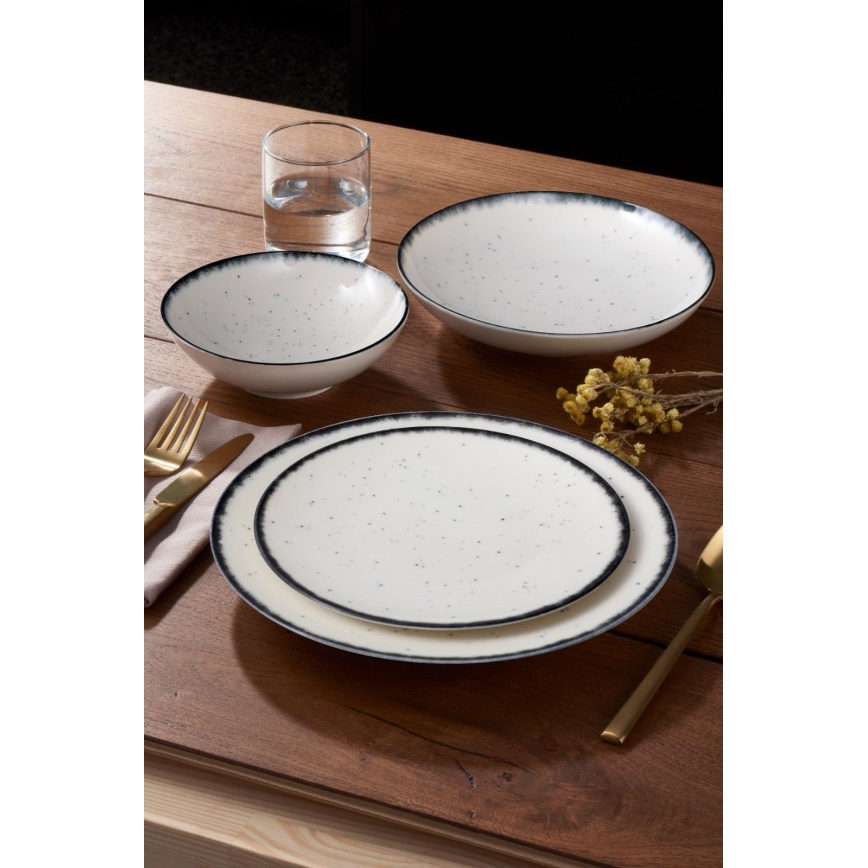 Set veselă 24 piese, din porțelan, alb/negru