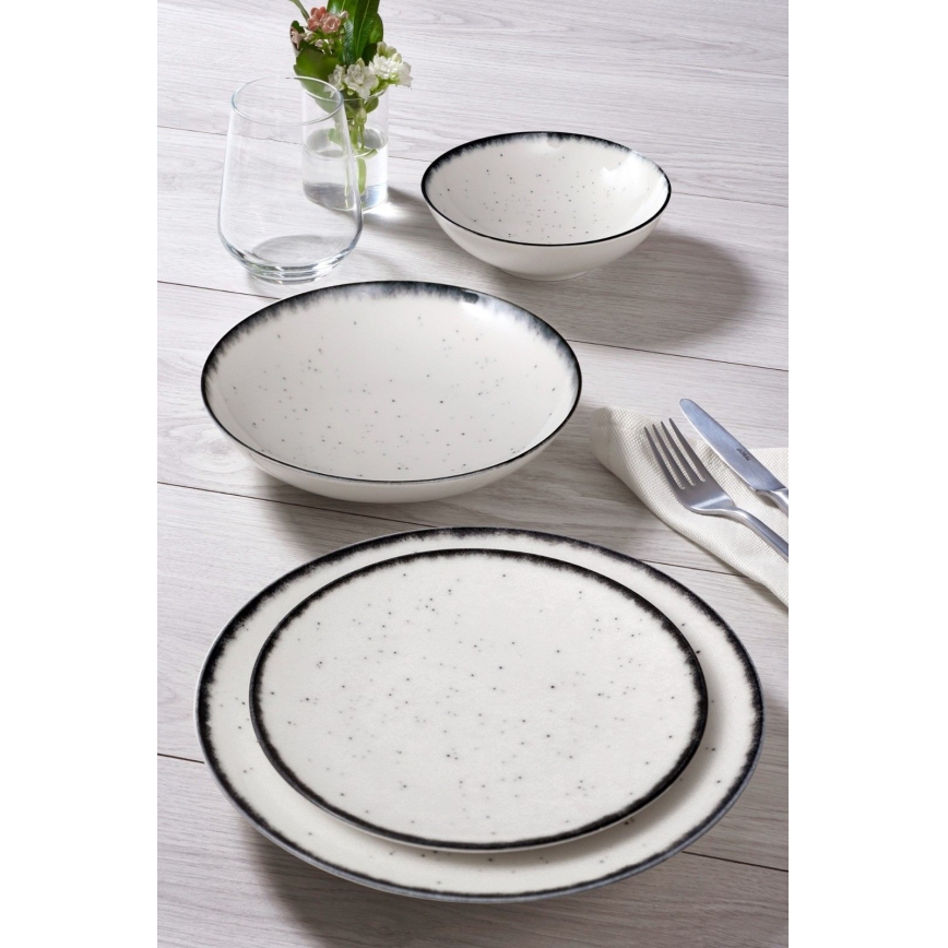 Set veselă 24 piese, din porțelan, alb/negru