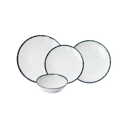 Set veselă 24 piese, din porțelan, alb/negru
