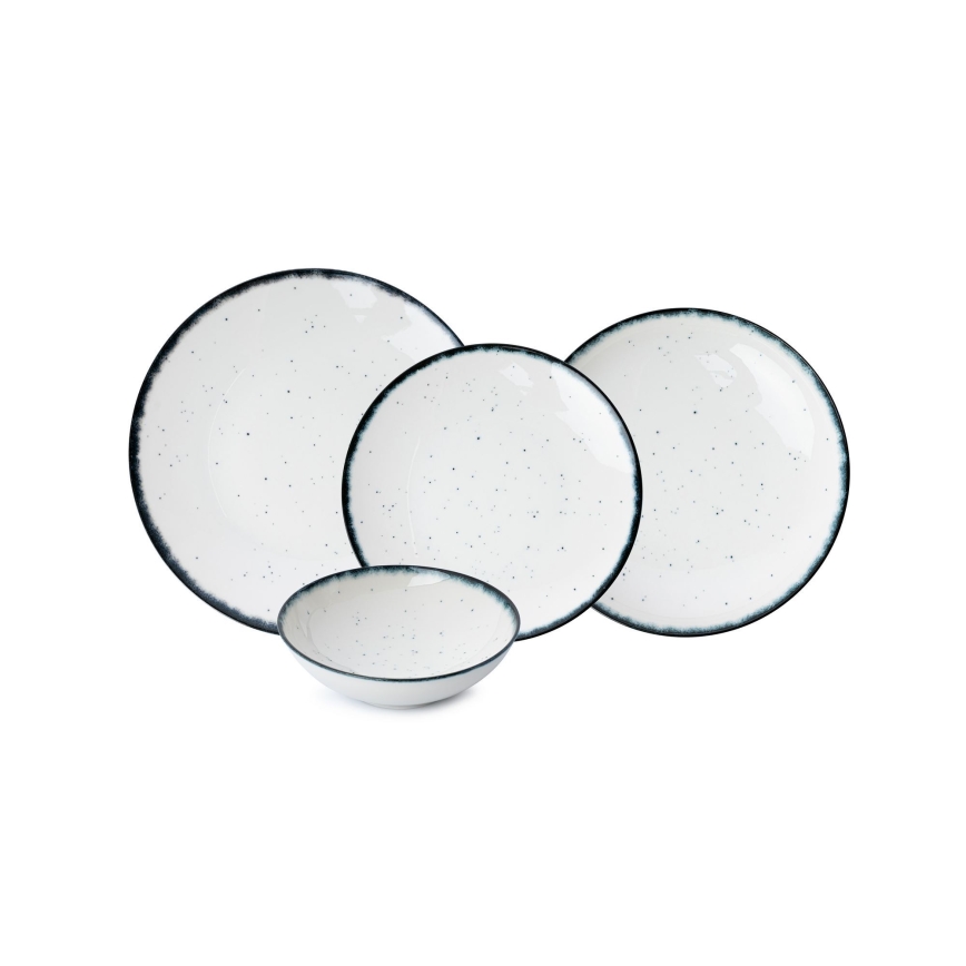 Set veselă 24 piese, din porțelan, alb/negru