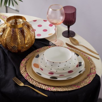 Set veselă 24 piese, din porțelan, multicolor