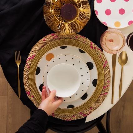 Set veselă 24 piese, din porțelan, multicolor