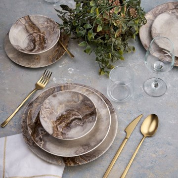 Set veselă 24 piese maro/ceramică