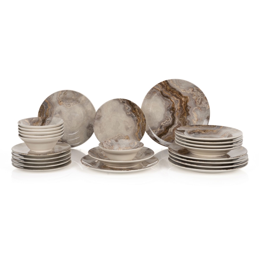 Set veselă 24 piese maro/ceramică